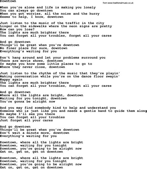 Lyrics to the song Downtown 